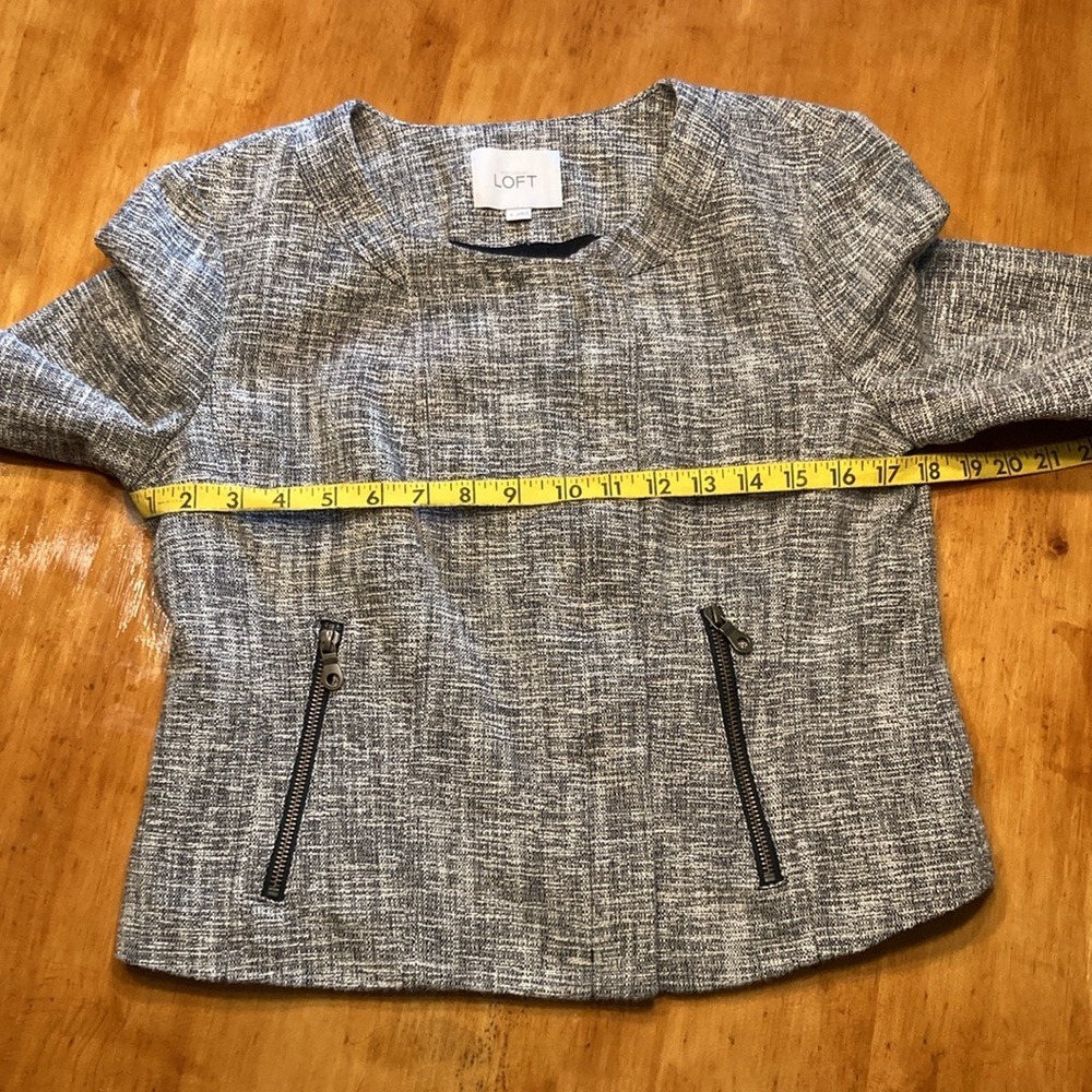 Ann Taylor LOFT Womens Black White Tweed Moto Jacket Size 6 Zip Front Cropped - Picture 5 of 11